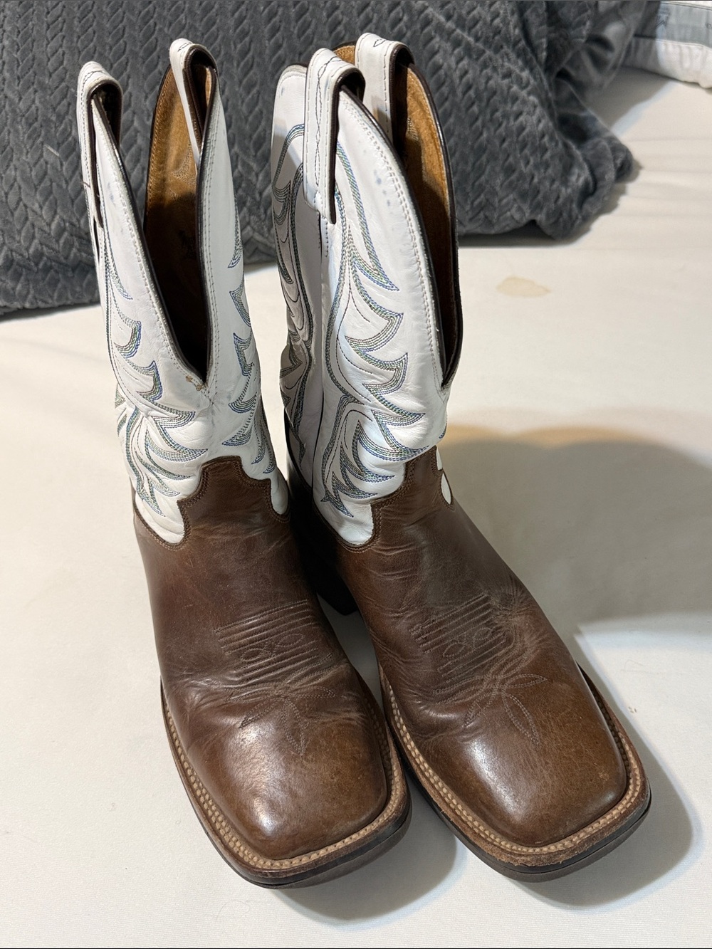 Tony Lama Brown Foot with White Embroidered Shaft Western Boots